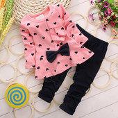 Iarna Noua Moda Imbracaminte pentru fete Rochie cu fundita Topuri Leggings Copii Gât rotund cu buline Costume sport pentru bebelusi tinuta casual