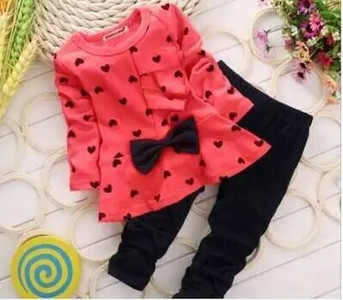 Iarna Noua Moda Imbracaminte pentru fete Rochie cu fundita Topuri Leggings Copii Gât rotund cu buline Costume sport pentru bebelusi tinuta casual