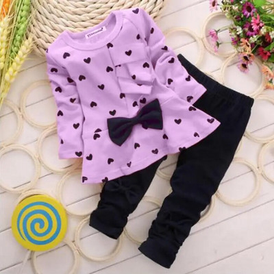 Iarna Noua Moda Imbracaminte pentru fete Rochie cu fundita Topuri Leggings Copii Gât rotund cu buline Costume sport pentru bebelusi tinuta casual