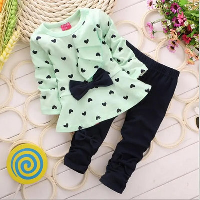 Iarna Noua Moda Imbracaminte pentru fete Rochie cu fundita Topuri Leggings Copii Gât rotund cu buline Costume sport pentru bebelusi tinuta casual