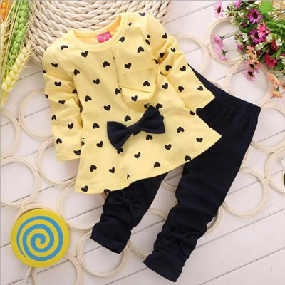 Iarna Noua Moda Imbracaminte pentru fete Rochie cu fundita Topuri Leggings Copii Gât rotund cu buline Costume sport pentru bebelusi tinuta casual