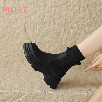 Vintage ελαστικές κάλτσες και μπότες Γυναικείες φθινόπωρο/Χειμώνας 2023 Νέα Matsuke ψηλοτάκουνα με χοντρή σόλα Κοντά μποτάκια γυναικεία μποτάκια