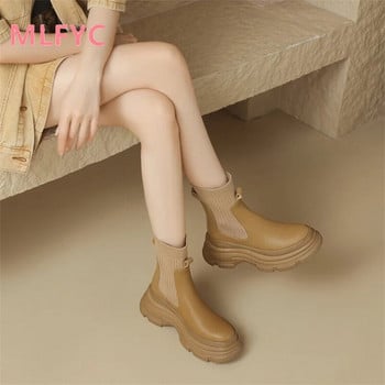Vintage ελαστικές κάλτσες και μπότες Γυναικείες φθινόπωρο/Χειμώνας 2023 Νέα Matsuke ψηλοτάκουνα με χοντρή σόλα Κοντά μποτάκια γυναικεία μποτάκια