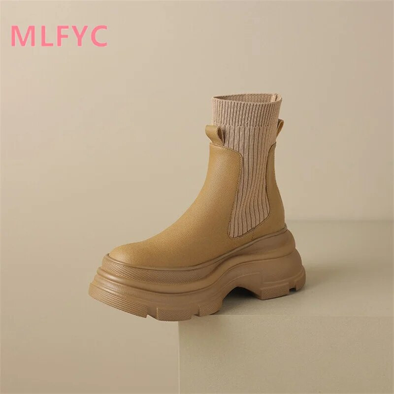 Cizme și șosete elastice de epocă pentru damă, toamnă/iarnă 2023, noi Matsuke, cu toc înalt, cu talpă groasă, cizme scurte pentru femei