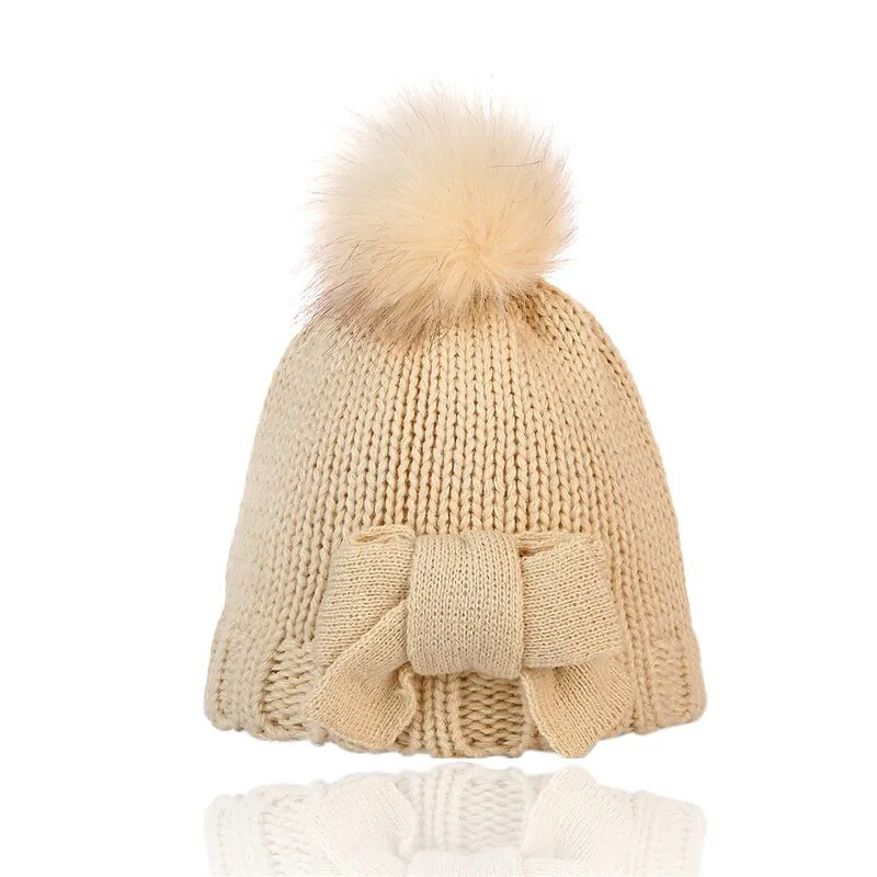 Χειμερινό μωρό καπέλο και γάντι Μόδα παπιγιόν Πλεκτό σετ καπέλο και γάντια για παιδικά κορίτσια Παιδικό καπέλο Pompom Kids Beanies Cap