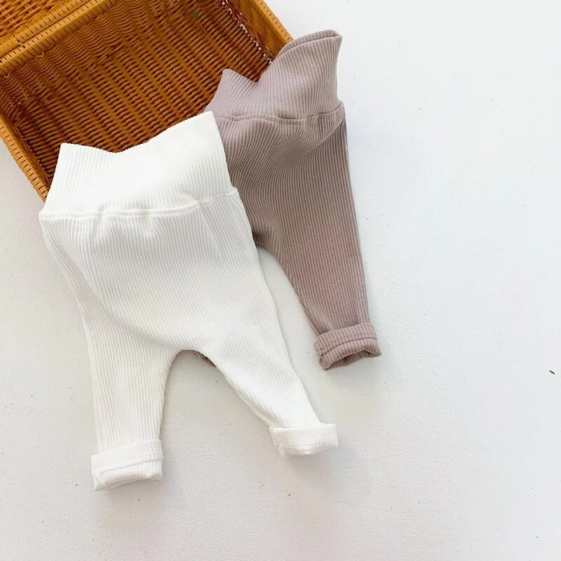 Pantaloni pentru bebeluși INS 0-2 ani, nou-născut, băiat, fetiță, culoare uni, talie înaltă, pantaloni din bumbac cu nervuri, îmbrăcăminte casual, haine de primăvară, toamnă