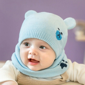 Baby Beanies Σετ κασκόλ ζεστό χειμωνιάτικο μάλλινο κασκόλ Πυκνό κασκόλ για αγόρια κορίτσια Πλεκτό καπέλο για βρέφη Παιδιά 0-8 μηνών