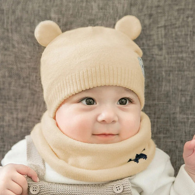 Baby Beanies Kaheosaline soe talvevillane müts Sallikomplekt Paksendatud poistele Tüdrukutele Sallid Kootud Müts Imikutele 0-8 kuud