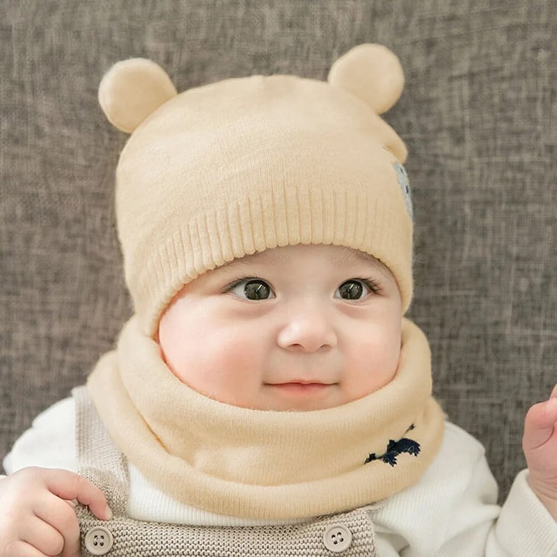 Baby Beanies Kaheosaline soe talvevillane müts Sallikomplekt Paksendatud poistele Tüdrukutele Sallid Kootud Müts Imikutele 0-8 kuud