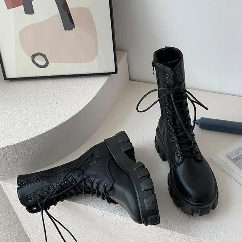 2023. aasta uued kesksaapad naiste sügistalvise moe nööriga tõmblukk Botas Mujer saapad spordiplatvormiga kontsaga naiste kingad