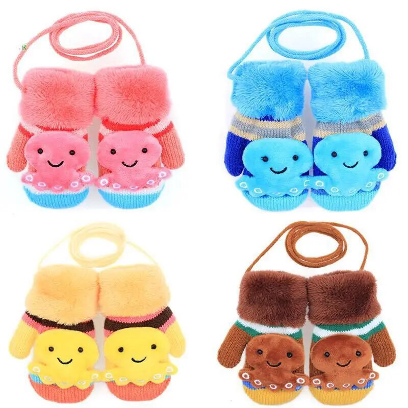 Aranyos rajzfilm babák gyerekek kesztyűk téli baba fiúk lányok ujjatlan vastag plusz bársony 1-3-6 éves gyerekek melegen tartják az ujjakat