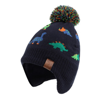 Baby Boys Earflap Καπέλο Dino Beanie για Παιδιά Φθινόπωρο Χειμώνας Μόδα Αγόρια Κορίτσια Καπέλο Μπόνε Το Ourdoor Warm Knitted Children Beanie