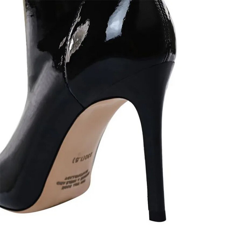 2023. aasta läikiv lakknahast saapad Naiste terava otsaga seksikad mustad pidusaapad, soojalt venivad kõrged kontsad naistele Botas Mujer sügis