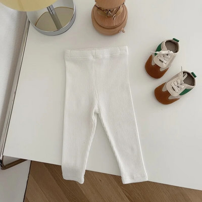 Pantaloni de toamnă 2023 pentru fetiță, 0-3 ani, nou-născuți, copii, culoare uni, talie elastică, pantaloni din bumbac cu nervuri, ținute, haine casual