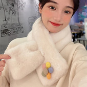 Γυναικεία χειμερινή χαριτωμένη μόδα ψεύτικη γούνα κουνελιού Γυναικεία κασκόλ Μαλακά βελούδινα κασκόλ Μονόχρωμα γιακάς λαιμού Πιο ζεστά πράγματα Χριστουγεννιάτικο δώρο