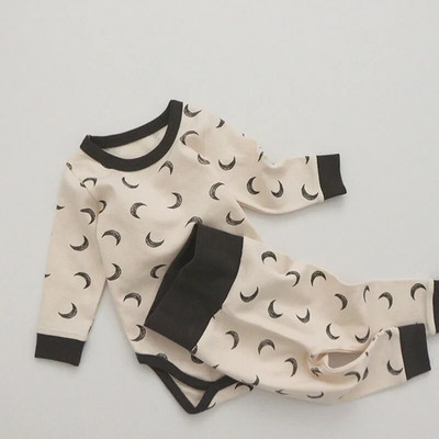 0-24M Nou-Născut Copil Bebeluș Băiat Fată Haine Cu mânecă lungă Salopetă Body Pantaloni Costum Bumbac Set Două Piese Ținută Nou-Născut