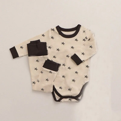 0-24M Nou-Născut Copil Bebeluș Băiat Fată Haine Cu mânecă lungă Salopetă Body Pantaloni Costum Bumbac Set Două Piese Ținută Nou-Născut