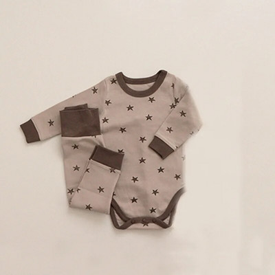 0-24M Nou-Născut Copil Bebeluș Băiat Fată Haine Cu mânecă lungă Salopetă Body Pantaloni Costum Bumbac Set Două Piese Ținută Nou-Născut