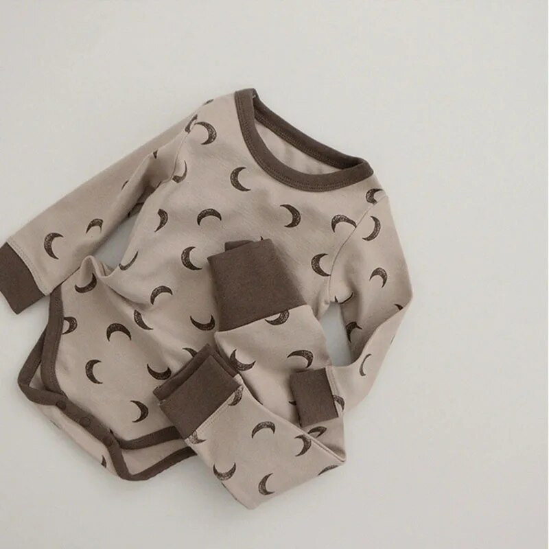 0-24M Újszülött Gyerek Kisfiú Lány Ruhák Hosszú ujjú Bőr Body Nadrágkosztüm Pamut Kétrészes Szett Újszülött ruhák