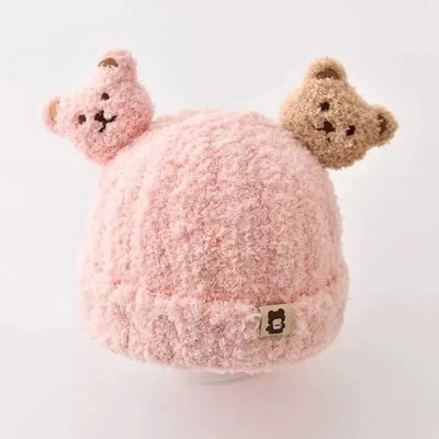 2022 Παιδικό ζεστό καπέλο προστασίας αυτιών Bear Baby Cap βελούδινο φθινόπωρο, χειμερινή σεζόν, Παιδικό κασκόλ Chapeau Ένα δύο κομμάτια Super Cute
