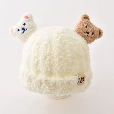 2022 Παιδικό ζεστό καπέλο προστασίας αυτιών Bear Baby Cap βελούδινο φθινόπωρο, χειμερινή σεζόν, Παιδικό κασκόλ Chapeau Ένα δύο κομμάτια Super Cute