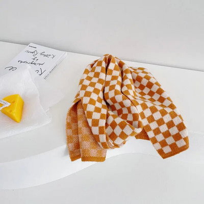 Noua Toamnă Iarnă Unisex Copii Eșarfe în carouri tricotate Moale în stil coreean șal cald pentru copii Batic de gât
