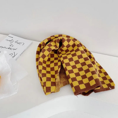 Noua Toamnă Iarnă Unisex Copii Eșarfe în carouri tricotate Moale în stil coreean șal cald pentru copii Batic de gât
