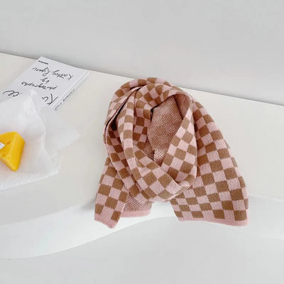Noua Toamnă Iarnă Unisex Copii Eșarfe în carouri tricotate Moale în stil coreean șal cald pentru copii Batic de gât