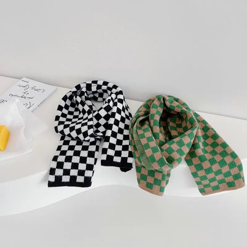 Nové jesenné a zimné unisex detské kockované šatky, pletené mäkké kórejské šály, teplé detské šatky na krk