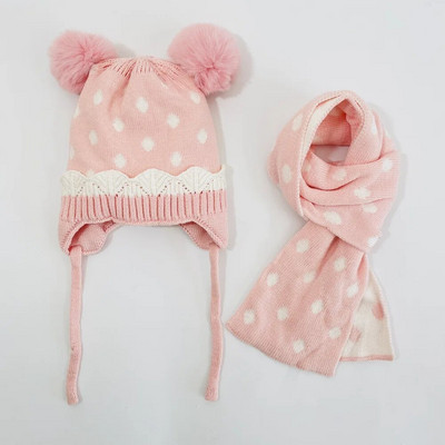 Iarna 2022 Seturi de eșarfe pentru pălărie cu pompon cald pentru copii, fete, groase, moale, tricotate, accesorii, set de eșarfe pentru șapcă de lână pentru fete