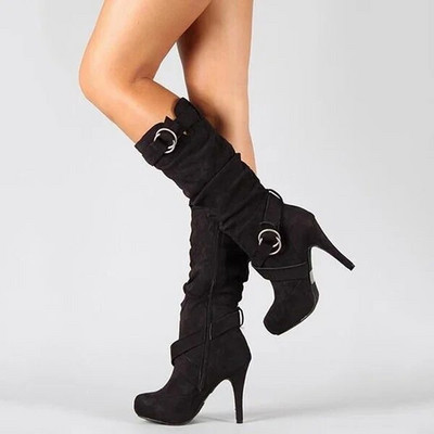 2019 Cizme sexy până la genunchi pentru femei, cu toc înalt, cu platformă cu vârf rotund, la modă, pentru damă, cizme din piele PU mărime 34-43 pantofi pentru damă B147