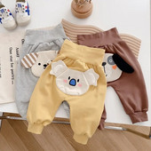 Χαριτωμένο βρεφικό παντελόνι 0-2 ετών Νεογέννητο αγόρι κοριτσάκι Ψηλόμεσο καρτούν αρκουδάκι Βαμβακερό παντελόνι Φαρδύ PP στο κάτω μέρος Φθινοπωρινά ρούχα