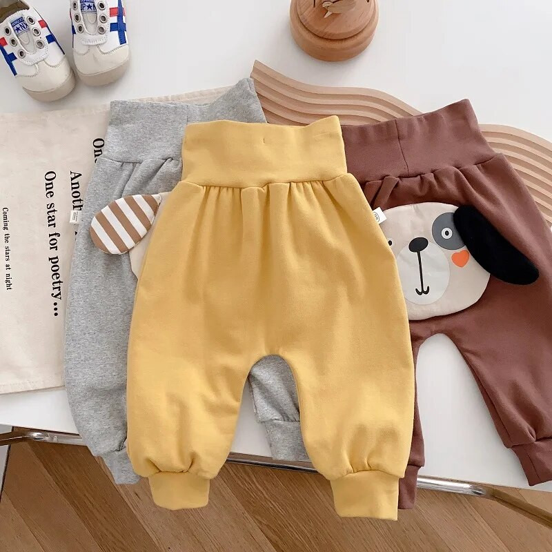 Χαριτωμένο βρεφικό παντελόνι 0-2 ετών Νεογέννητο αγόρι κοριτσάκι Ψηλόμεσο καρτούν αρκουδάκι Βαμβακερό παντελόνι Φαρδύ PP στο κάτω μέρος Φθινοπωρινά ρούχα