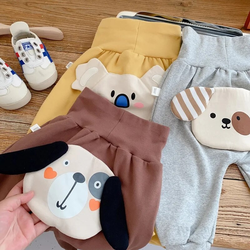 Χαριτωμένο βρεφικό παντελόνι 0-2 ετών Νεογέννητο αγόρι κοριτσάκι Ψηλόμεσο καρτούν αρκουδάκι Βαμβακερό παντελόνι Φαρδύ PP στο κάτω μέρος Φθινοπωρινά ρούχα