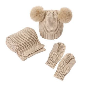 Сладка зимна детска шапка Шал и ръкавици Комплект от 3 части 0-3T Прохождащо бебе, момче, момиче Шапка Skullies Beanies Плетени детски шапки и шапки