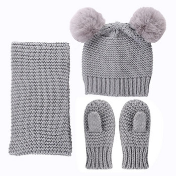 Сладка зимна детска шапка Шал и ръкавици Комплект от 3 части 0-3T Прохождащо бебе, момче, момиче Шапка Skullies Beanies Плетени детски шапки и шапки
