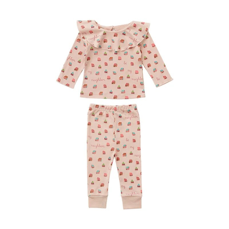 6-36M újszülött gyerek baba lányok ruha szett Pamut hosszú ujjú Print Top póló Nadrág öltöny Cute Sweet Infant 2 db Outfit szett