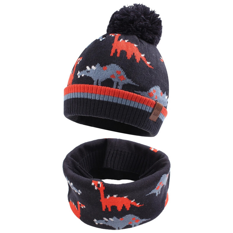 2 tk dinosauruse kootud müts sõrmus sall komplektid lapsed nokamütsid lapsed tüdrukud poisid elastsed sügistalv pehme sooja hoidev müts