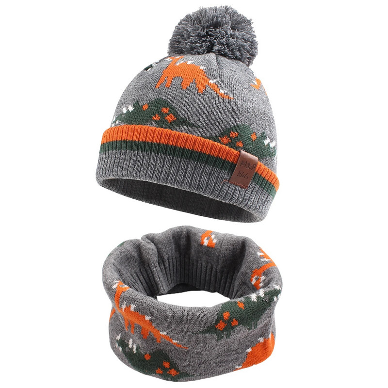 2 tk dinosauruse kootud müts sõrmus sall komplektid lapsed nokamütsid lapsed tüdrukud poisid elastsed sügistalv pehme sooja hoidev müts