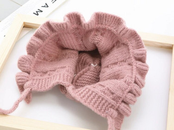 2020 Зимна топла бебешка шапка за момиченце Принцеса 0-3T Шапка за малко дете Меко плетиво Сладко регулируемо по-топло с връзки Детско носене на шапка с уши