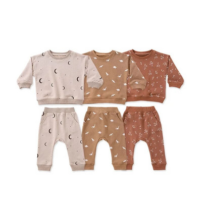 6-36M Nou-Născut Copil Bebeluși Băieți Fete Set haine cu mâneci lungi Pulover Top costum pantalon Bumbac Imprimat Tinuta Bebeluş 2buc Hanorac