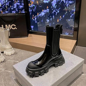 Нови дамски ботуши PU кожени бели ботуши до глезена Есенни зимни мотоциклетни ботуши Модни женски ботуши на платформа с голям ток