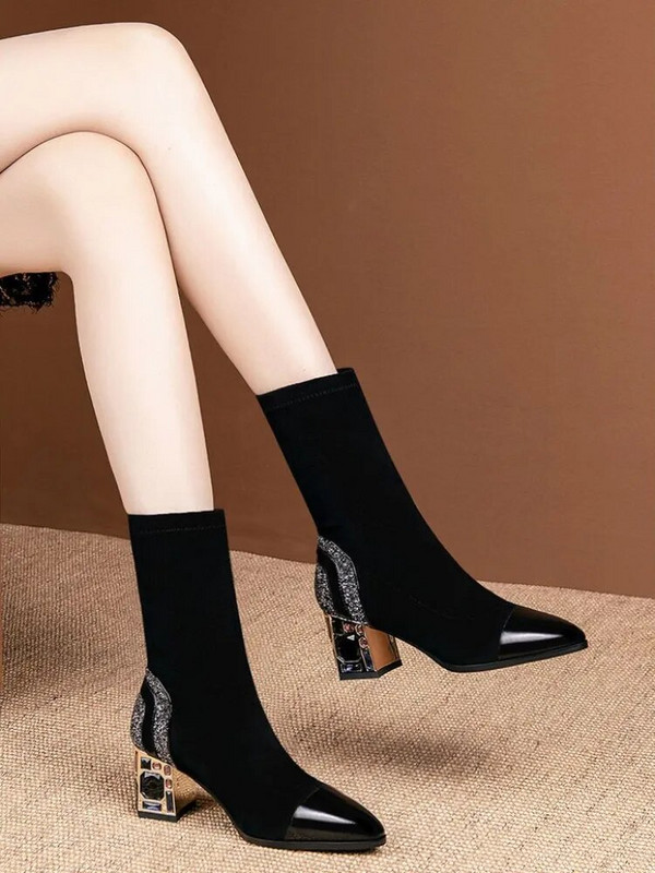 Lábbeli Strasszos cipő nőknek Elasztikus zokni hegyes orrú női csizma ingyenes kiszállítással Vízálló kiváló minőség Új
