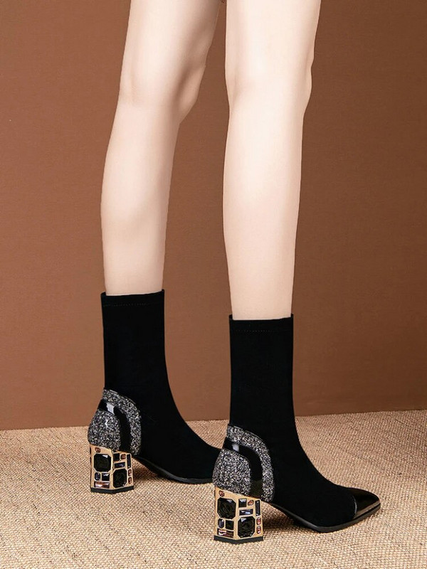 Lábbeli Strasszos cipő nőknek Elasztikus zokni hegyes orrú női csizma ingyenes kiszállítással Vízálló kiváló minőség Új