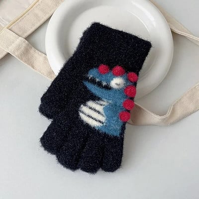 Mănuși calde pentru copii, cu dungi în contrast, cu dinozaur din desene animate, băieți, fete, pentru iarnă, pentru copii, în aer liber, pentru prevenirea frigului, mănuși de ciclism