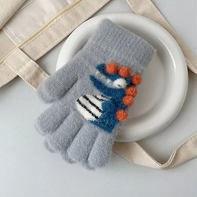 Mănuși calde pentru copii, cu dungi în contrast, cu dinozaur din desene animate, băieți, fete, pentru iarnă, pentru copii, în aer liber, pentru prevenirea frigului, mănuși de ciclism