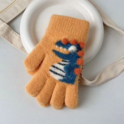 Mănuși calde pentru copii, cu dungi în contrast, cu dinozaur din desene animate, băieți, fete, pentru iarnă, pentru copii, în aer liber, pentru prevenirea frigului, mănuși de ciclism