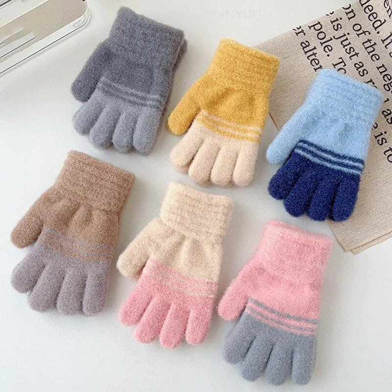 Mănuși calde pentru copii, cu dungi în contrast, cu dinozaur din desene animate, băieți, fete, pentru iarnă, pentru copii, în aer liber, pentru prevenirea frigului, mănuși de ciclism