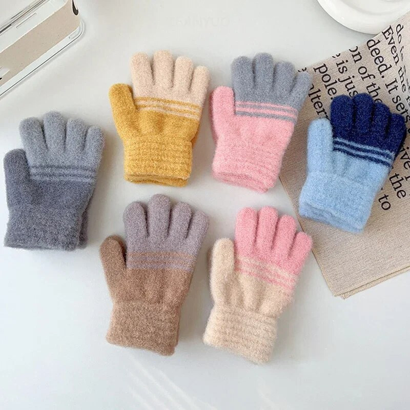 Mănuși calde pentru copii, cu dungi în contrast, cu dinozaur din desene animate, băieți, fete, pentru iarnă, pentru copii, în aer liber, pentru prevenirea frigului, mănuși de ciclism