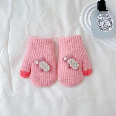 Desene animată drăguță fată pentru bebeluși mănuși tricotate iarnă calde pentru copii mănuși dublu strat îngroșate pentru copii, rezistente la vânt, cu funie de agățat
